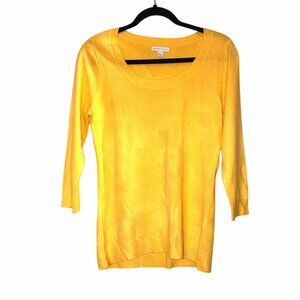 NEW YORK & CO.- WOMENS 3/4 SLEEVE CREW NECK YELLOW SWEATER SIZE MEDIUM